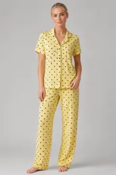 Sarı Puantiyeli Düğmeli Pijama Takımı 4642