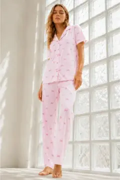Kadın Genç Loose İpliği Boyalı Pembe Pijama Takımı