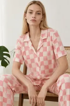 Kadın Kısa Kollu Rahat Pembe Pijama Takımı 4727