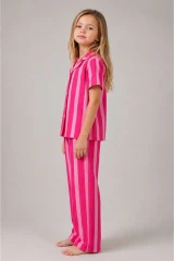 Kız Çocuk Çizgili Gecelik Pembe Pijama Takımı