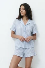 Kadın Desenli Trend Mavi Pijama Takımı