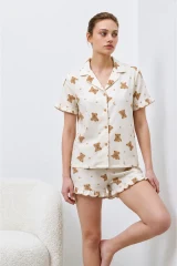 Kadın Premium Fırfırlı Kar Beeyaz Pijama Takımı Kar beyaz