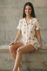 Kadın V Yaka Comfort Fit Kar Beyaz Pijama Takımı