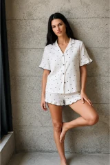 Kadın V Yaka Comfort Fit Beyaz Pijama Takımı