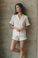 Kadın V Yaka Comfort Fit Beyaz Pijama Takımı