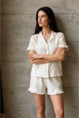 Kadın V Yaka Comfort Fit Çok Renkli Pijama Takımı