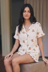 Kadın Esnek Şortlu Bol Kar Beyaz Pijama Takımı