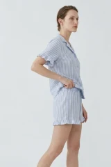 Kadın Relaxed Lastikli Mavi Pijama Takımı
