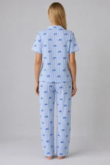 Mavi Kurdele Desenli Çizgili Bürümcük Pijama Takımı 4645-Mavi