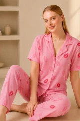 Dudak Desenli Pijama Takımı 4646-Pembe