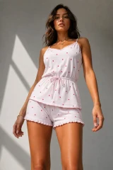 Kadın Viskoz Sezonsuz Paçalı Pembe Pijama Takımı