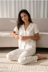 Kadın Loose Uzun Paça Pamuk Çok Renkli Pijama Takımı