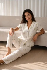 Kadın Loose Uzun Paça Pamuk Çok Renkli Pijama Takımı