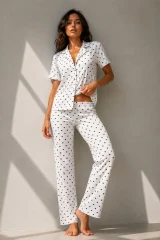 Kadın Klasik Doğal Düğme Gece Kar Beyaz Pijama Takımı