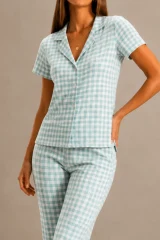 Kadın Kısa Kol Rahat Kalıp Şık Su Yeşili Pijama Takımı