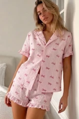 Kadın Viskon Kısa Kol Regular Pembe Pijama Takımı