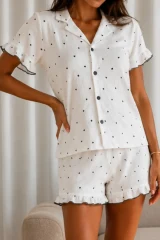 Kadın Düz Pamuk Homewear Beyaz Pijama Takımı