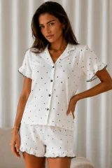 Kadın Düz Pamuk Homewear Beyaz Pijama Takımı