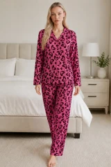 Kadın Casual Esnek Bol Lila Pijama Takımı 4672