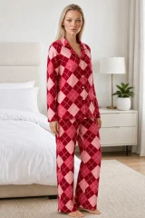 Kadın Casual Esnek Bol Kırmızı Pijama Takımı 4668