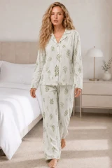 Kadın Casual Esnek Bol Çağla Pijama Takımı 4669 Çağla yeşili