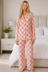 Kadın Casual Esnek Bol Pembe Pijama Takımı 4670