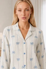 Kadın Desenli Relaxed Beyaz Pijama Takımı 4661