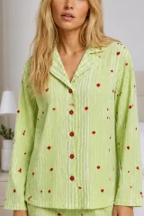 Kadın Ev Giyimi Rahat Yeşil Pijama Takımı 4660