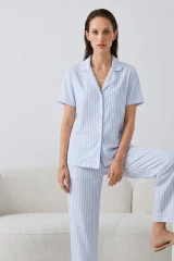 Regular V Yaka Günlük Mavi Pijama Takımı