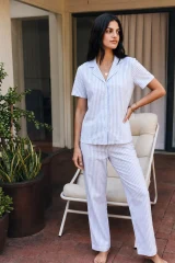 Viskon Karışım Homewear Mavi Pijama Takımı
