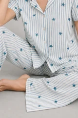 Kadın Kısa Kollu Rahat Mavi Pijama Takımı 4728