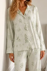 Kadın Bürümcük Tam Boy Çağla Yeşili Pijama Takımı
