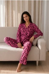 Kadın Desenli Basic Kış Lila Pijama Takımı