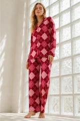 Kadın Regular Bürümcük Kırmızı Pijama Takımı