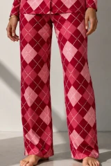 Kadın Uzun Kol Pamuklu Kırmızı Pijama Takımı