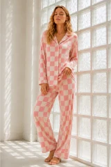 Kadın Regular Bürümcük Pembe Pijama Takımı
