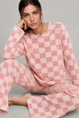 Kadın Çizgili Regular Fit Pembe Pijama Takımı 4691