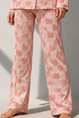 Kadın Uzun Kol Pamuklu Pembe Pijama Takımı
