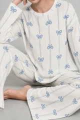 Kadın Desenli Nefes Alan Ekru Pijama Takımı 4690
