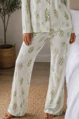 Kadın Örme Gömlek Yaka Çağla Yeşili Pijama Takımı