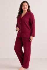 Kadın Rahat Puantiyeli Düğmeli Kırmızı Pijama Takımı 824