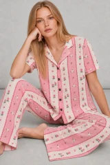 Kadın Kısa Kol Comfort Pembe Pijama Takımı 4738