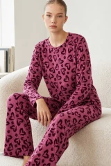Kadın Çizgili Regular Fit Lila Pijama Takımı 4764
