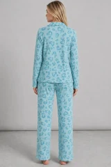Kadın Desenli Uzun Kollu Mint Yeşili Pijama Takımı 4760
