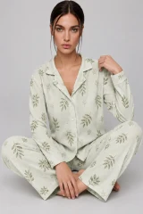 Kadın Uzun Kol Rahat Yeşil Pijama Takımı 4767