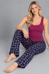 Kadın Çizgili Bluz Desenli Askılı Bordo Pijama Takımı