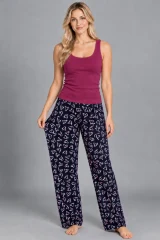 Kadın Çizgili Bluz Desenli Askılı Bordo Pijama Takımı