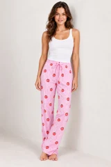 Kadın Çizgili Bluz Desenli Askılı Beyaz Pijama Takımı
