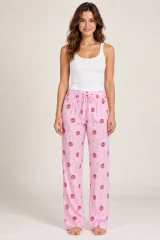 Kadın Çizgili Bluz Desenli Askılı Beyaz Pijama Takımı