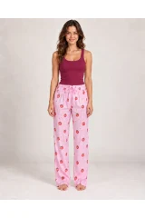 Kadın Çizgili Bluz Desenli Askılı Bordo Pijama Takımı